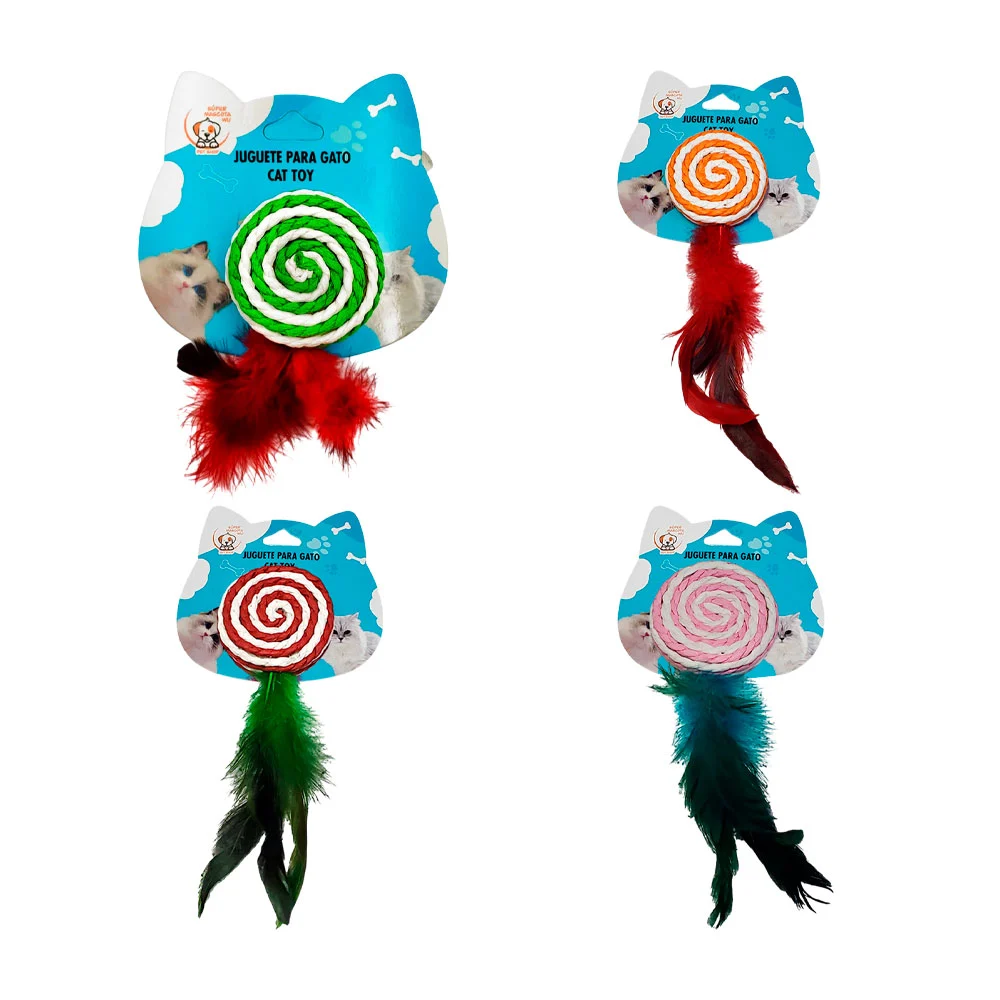 Juguete rascador pequeño redondo, yute y plumas, variedad de colores …