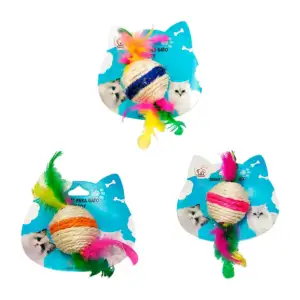 Juguete pequeño para gato, plumas y cordón de yute, variedad de color…