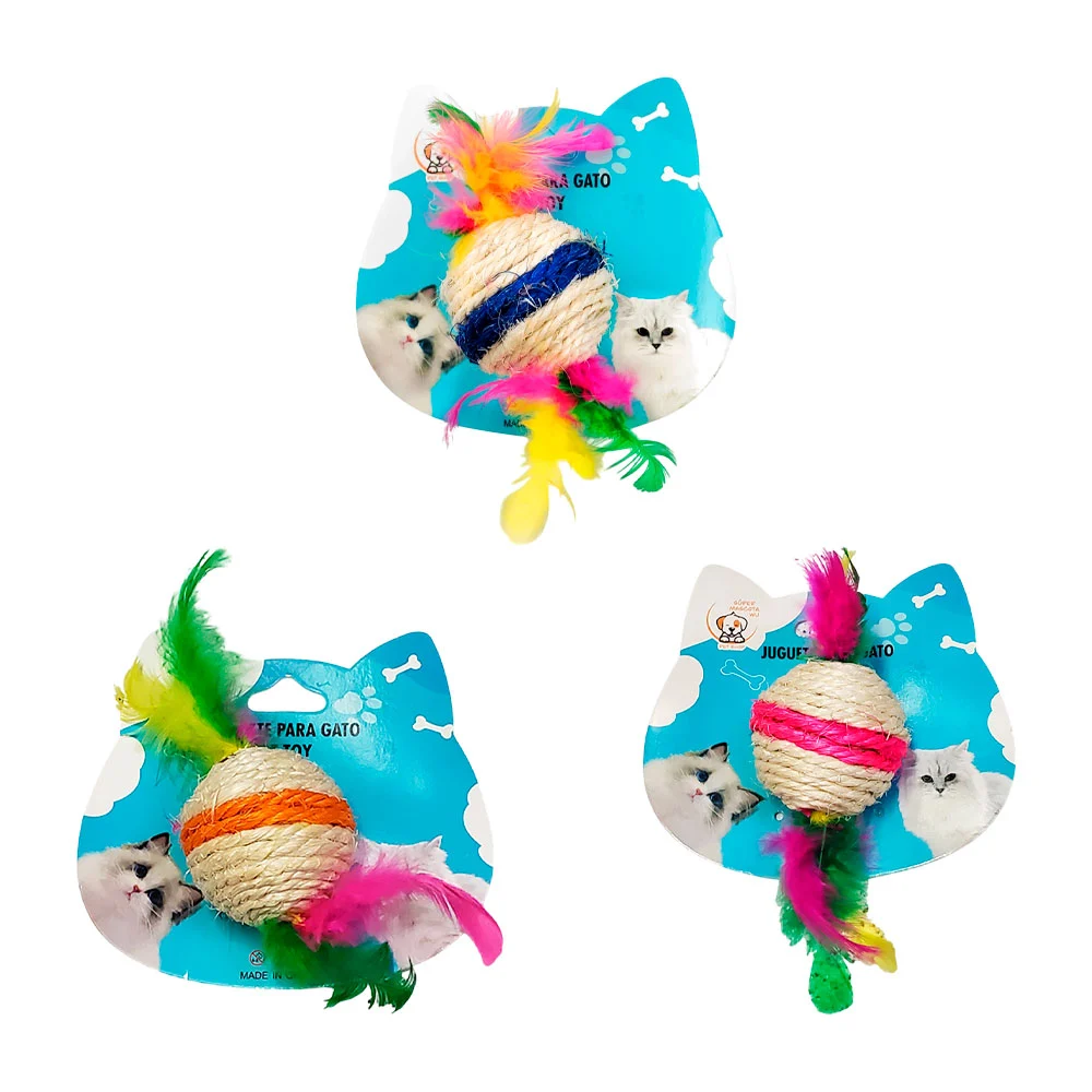 Juguete pequeño para gato, plumas y cordón de yute, variedad de color…