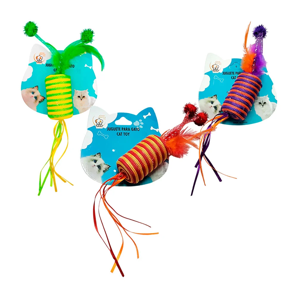 Juguete cilíndrico de cordón con plumas malla elástica e hilos, color…