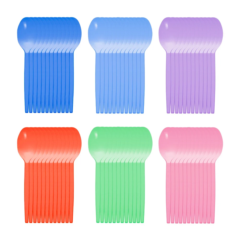 Paquete con 12 cucharas de plástico chicas 12.5cm, variedad de colores