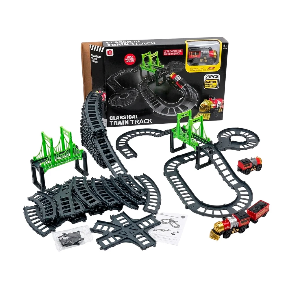 Pista armable de 29 pcs con tren diseño clásico con pilas de 52.1x60x…