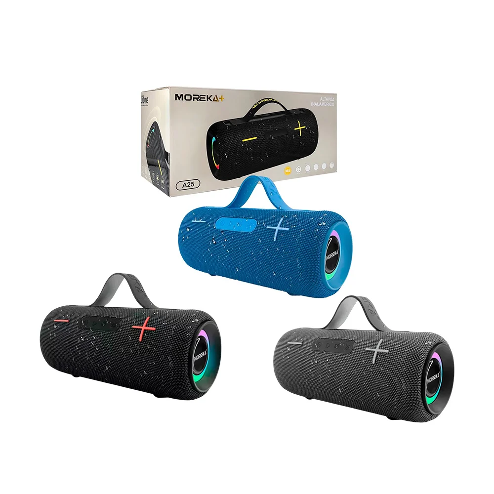 Bocina cilíndrica bluetooth moreka portátil con luz rgb y agarradera …