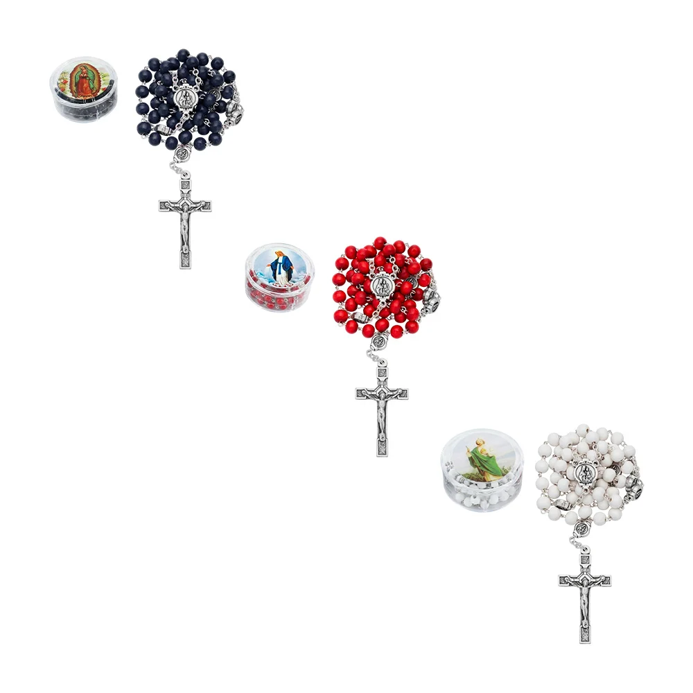 1pza Rosario de madera con imágen religiosa católica, variedad de col…