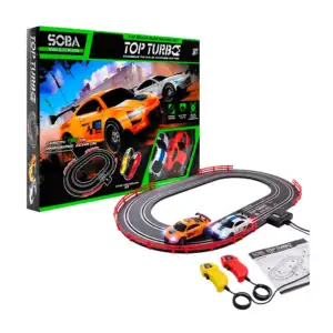 Pista armable de juguete con 2 carritos de luces a control remoto, 18…