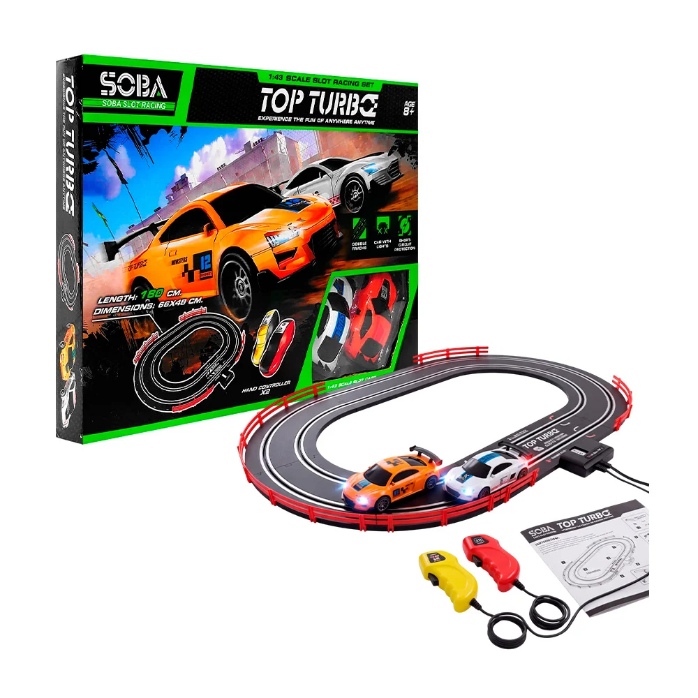 Pista armable de juguete con 2 carritos de luces a control remoto, 18…