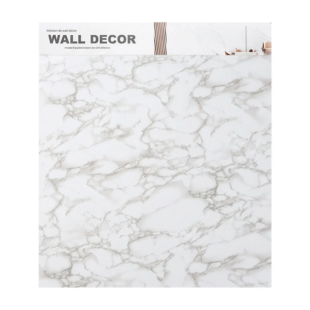 Paquete con 5 láminas de papel tápiz 60x60cm, tipo mármol blanco-gris