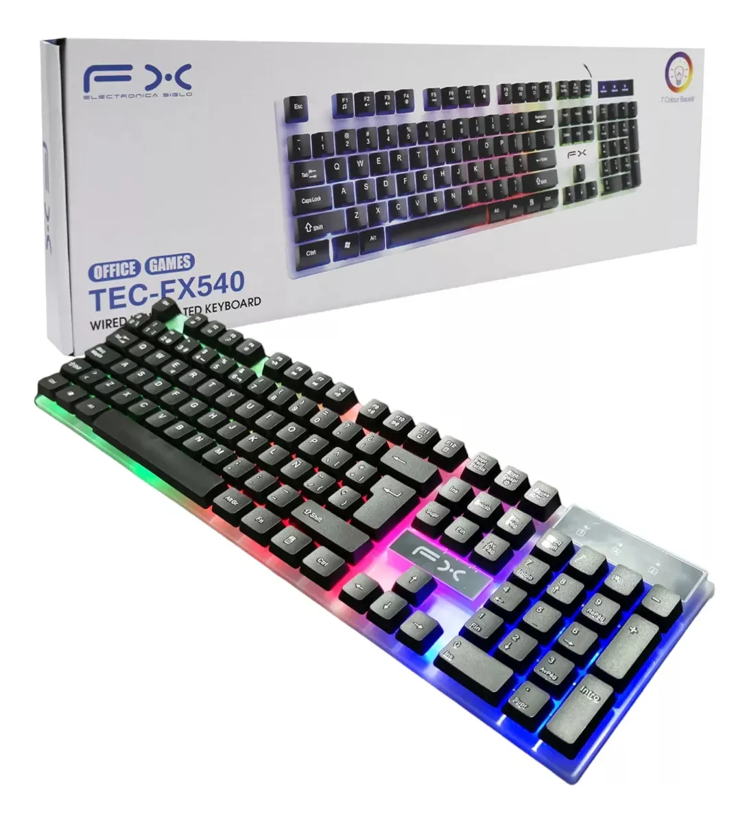 Teclado alámbrico fx con luces led rgb, variedad de colores / tec-fx5…