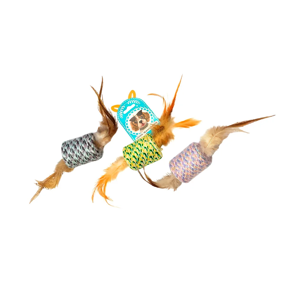 Juguete pequeño para gato, plumas e hilo, variedad de colores / e-335…