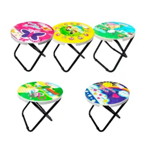 Taburete banco plegable circular infantil con estampado animado, 26x2…