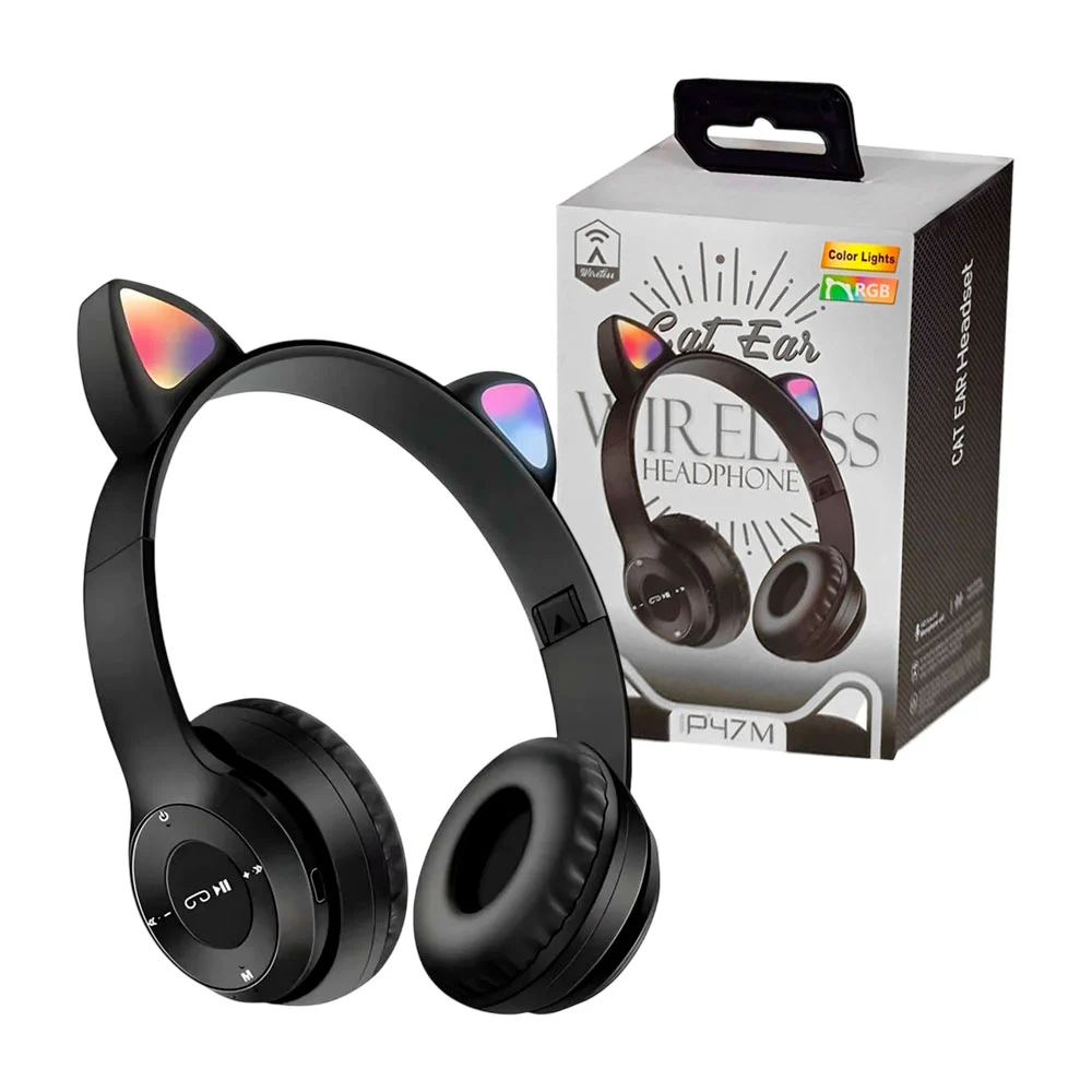 Audífonos inalámbricos bluetooth tipo diadema con orejas y luz led, v…