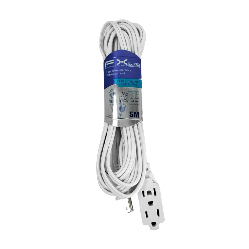 Extensión eléctrica blanca domestica con longitud de 5m, clavija plan…