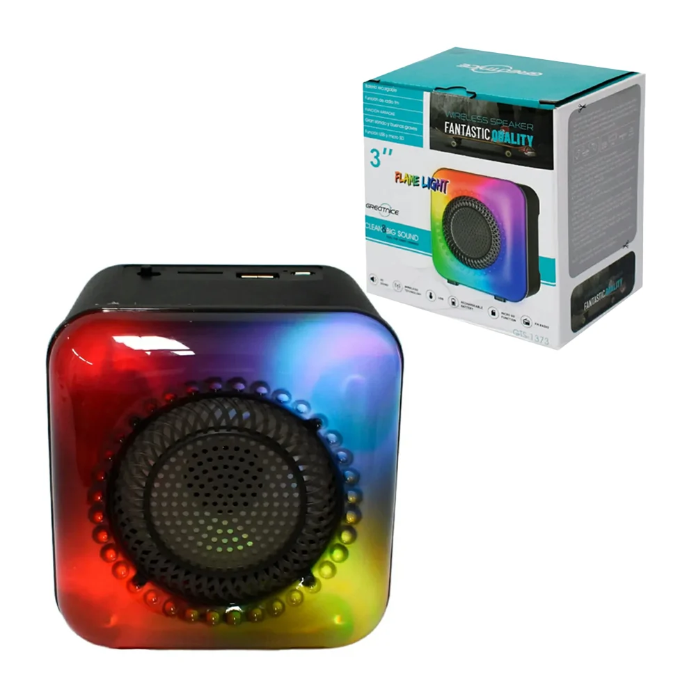 Bocina inalámbrica cuadrada, recargable, con rgb + puertos conectores…