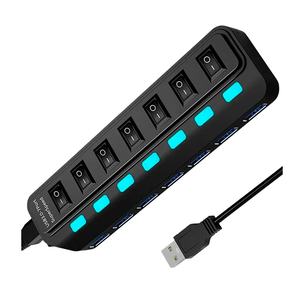 Hub de alta velocidad con 7 puertos usb 3.0 interruptores y luz led