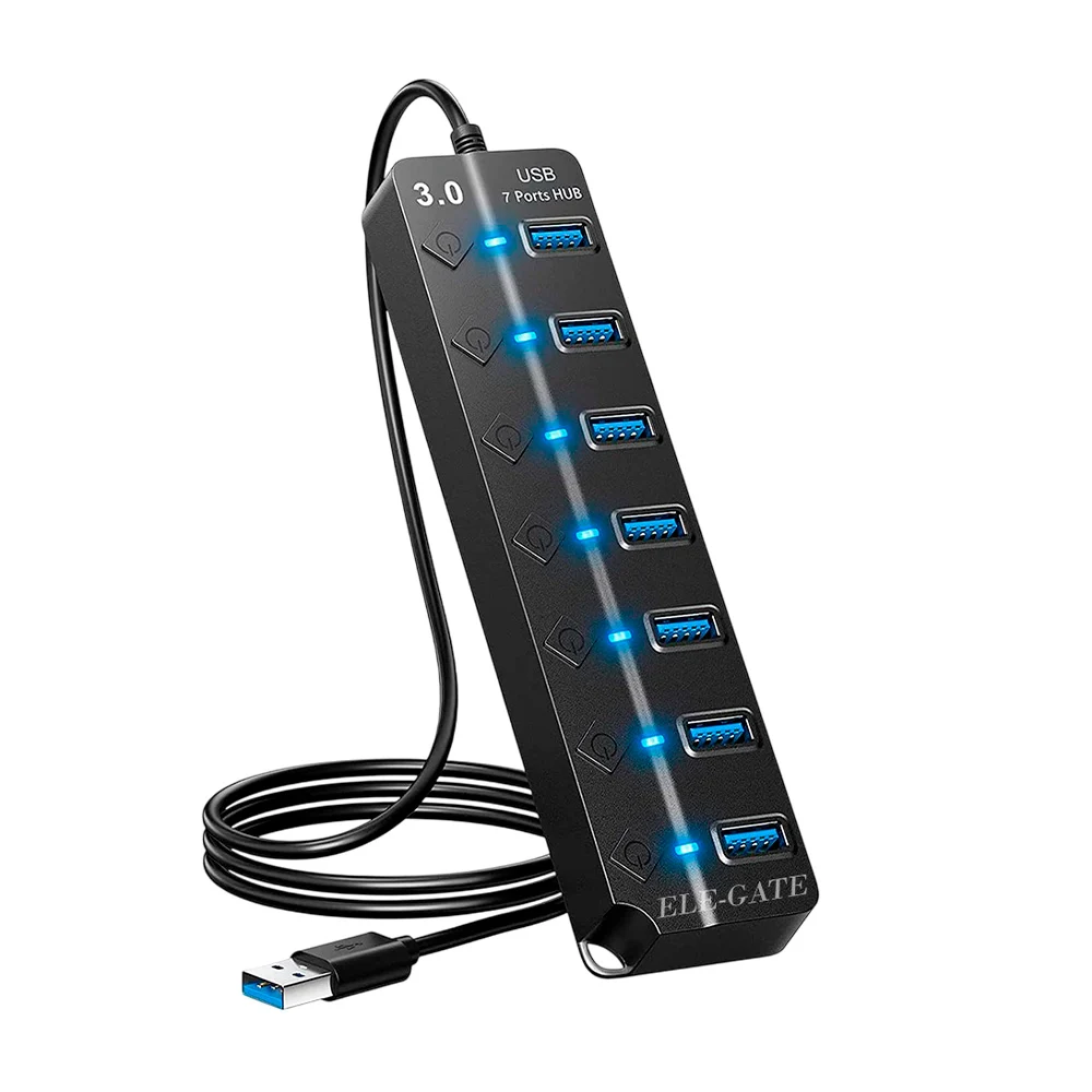 Hub de 7 puertos usb 3.0 con interruptores individuales y luz led