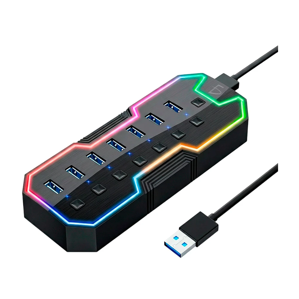 Hub gamer de 7 puertos usb 3.0 con interruptores individuales y tira …