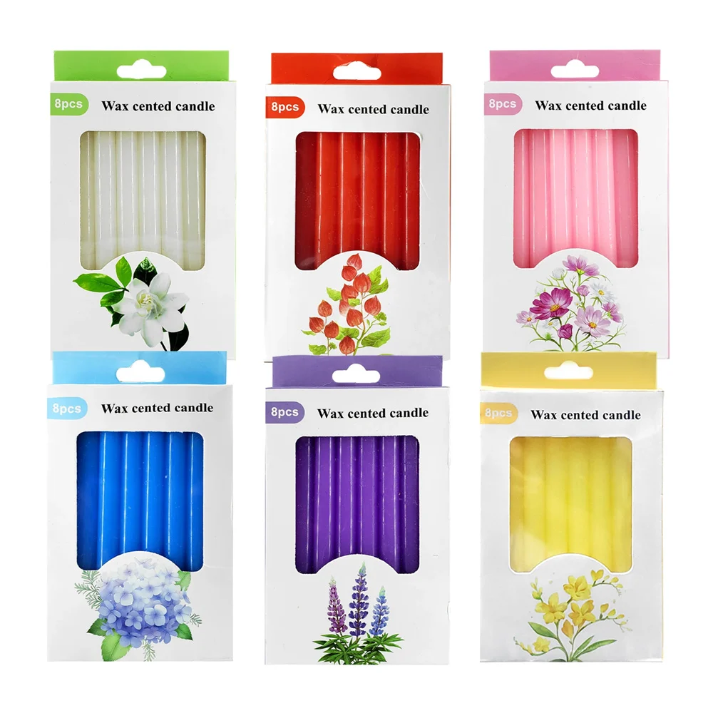 Paquete con 8 velas de cera con aroma, 13.5cm / wax cented candle / h…