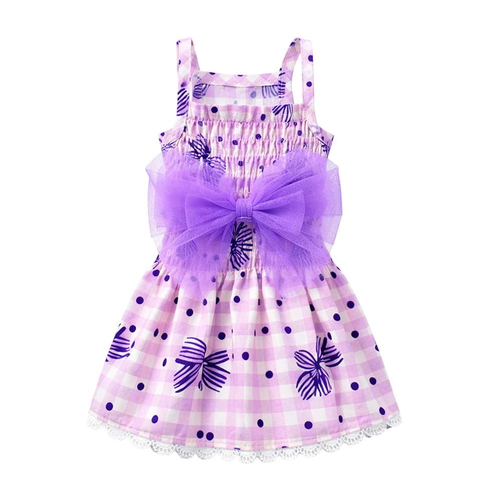 1pza Vestido para mascota con encaje, moño y estampado de puntos, col…