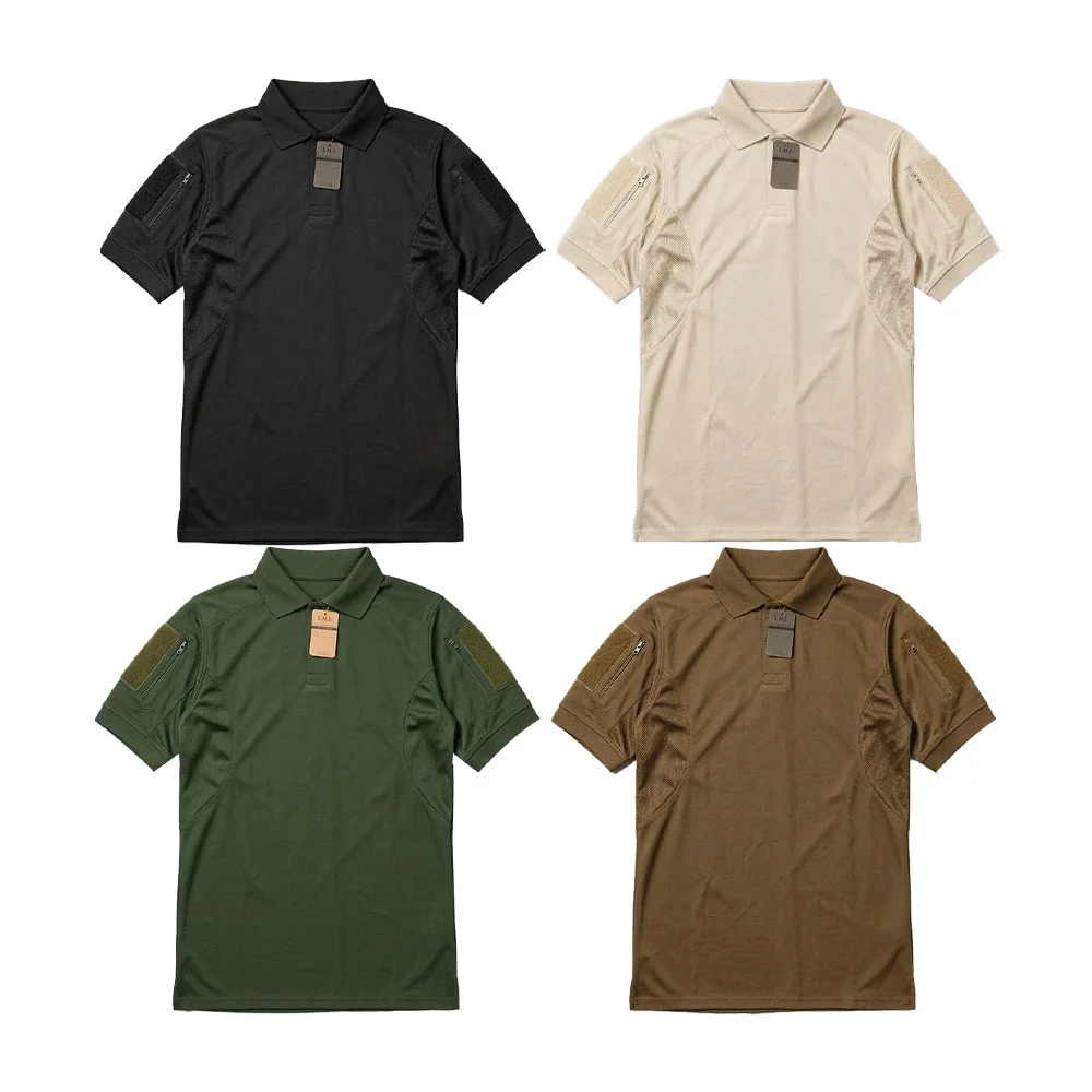 Playera táctica tipo polo de manga corta con velcros y cierres, varie…