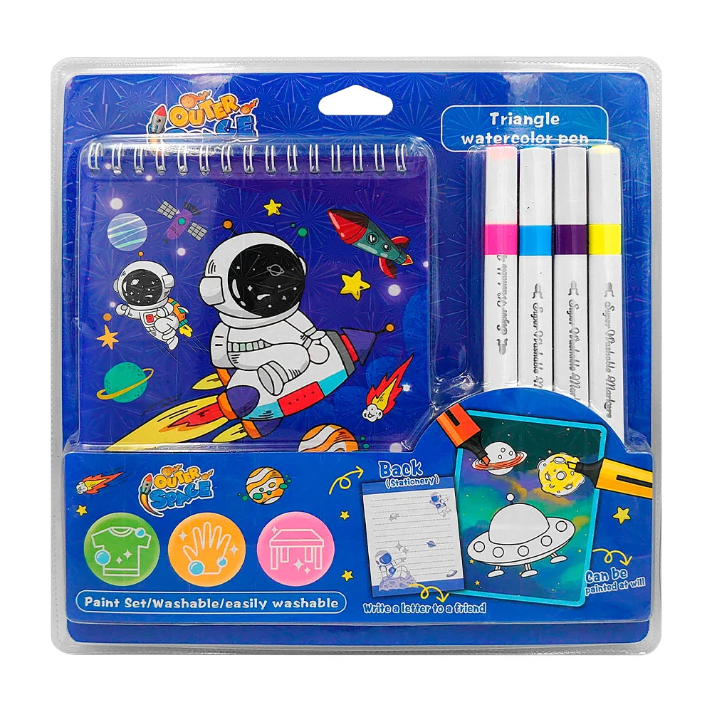 Blíster con libreta con estampado holografico + 4 marcadores triangul…