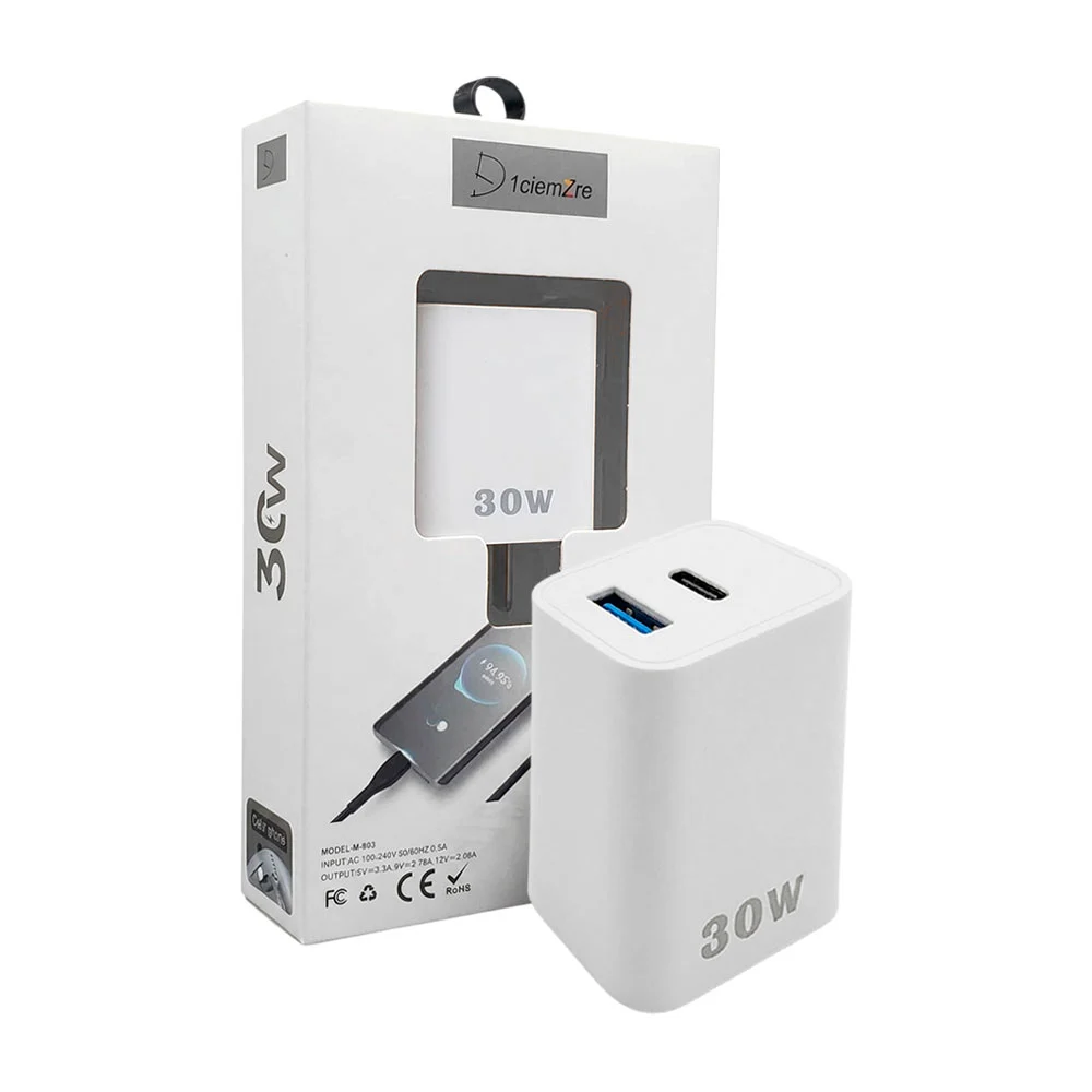 Cubo cargador con puerto usb y usb-c + cable cargador con entrada tip…