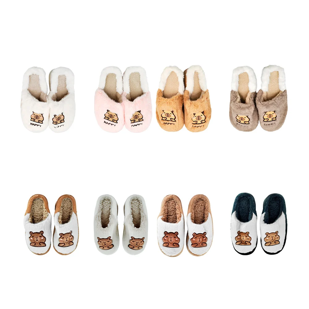 Pantuflas con suela alta afelpadas con figura de capibara, variedad /…