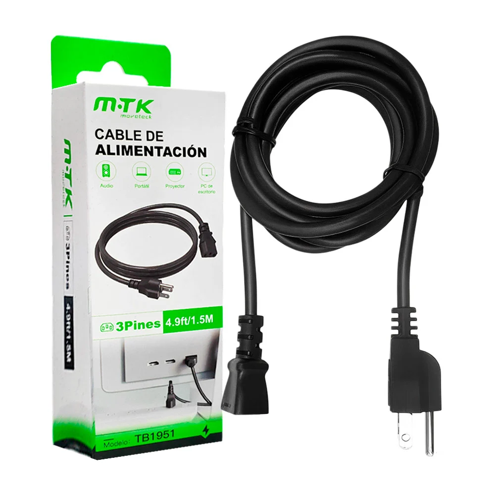 1pza Cable trifásico de alimentación con 3 pines y medida de 1.5 m