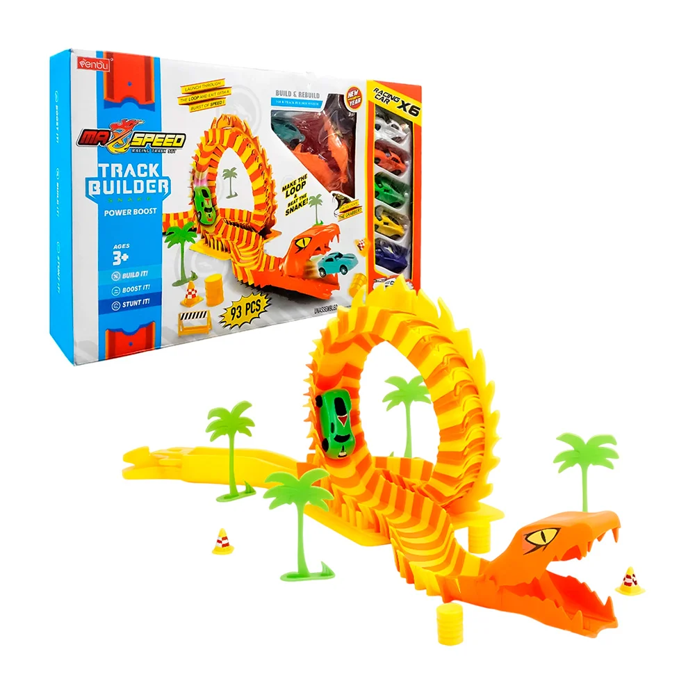 Pista armable con temática de serpiente + 6 carritos y 93pcs / max sp…