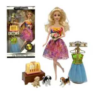 Muñeca the beautiful girls con vestido de cambio y mascotas / happy m…