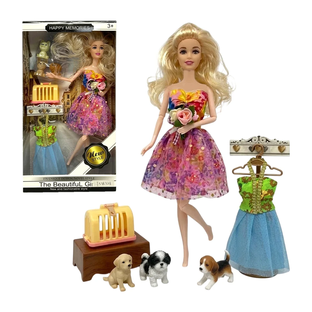 Muñeca the beautiful girls con vestido de cambio y mascotas / happy m…