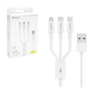 Cable cargador 3 en 1, de 1.2 metros con entradas v8, tipo c y lightn…