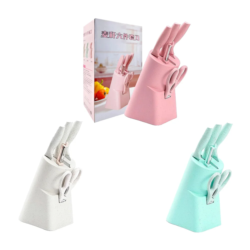 Kit de cocina con 3 cuchillos, pelador, tijeras y soporte de plástico…