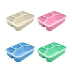 Tupper rectangular de plástico con tapa y cuatro compartimentos, colo…