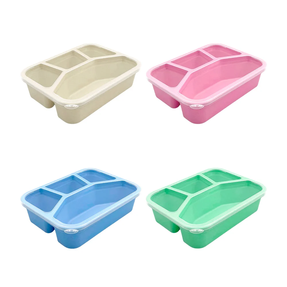 Tupper rectangular de plástico con tapa y cuatro compartimentos, colo…