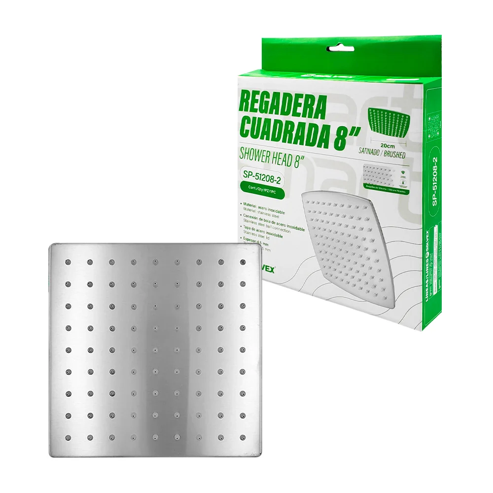 Regadera cuadrada solvex de 8 pulgadas, espesor 4.5mm de acero inoxid…