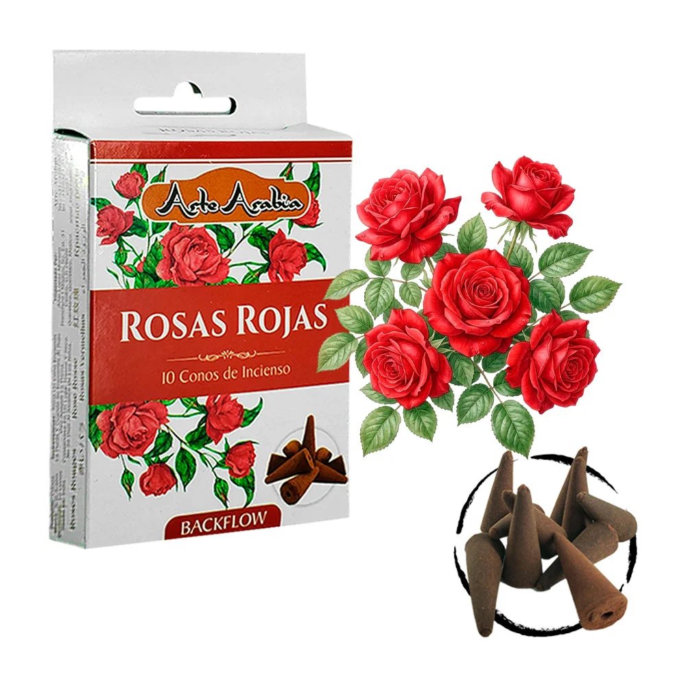 Caja con 10 conos de incienso aroma rosas rojas / arte arabia / 020780