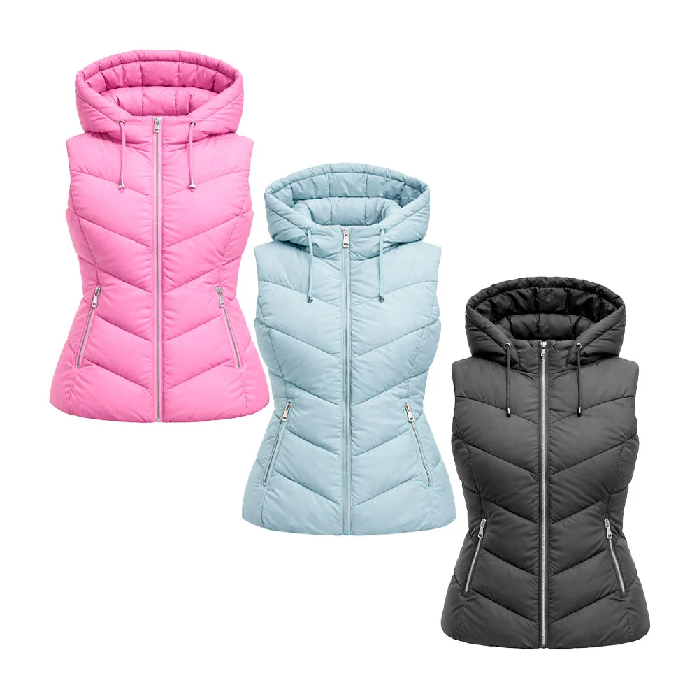 Chaleco acolchonado jaqueline fairy vest de cierre con gorro ajustabl…
