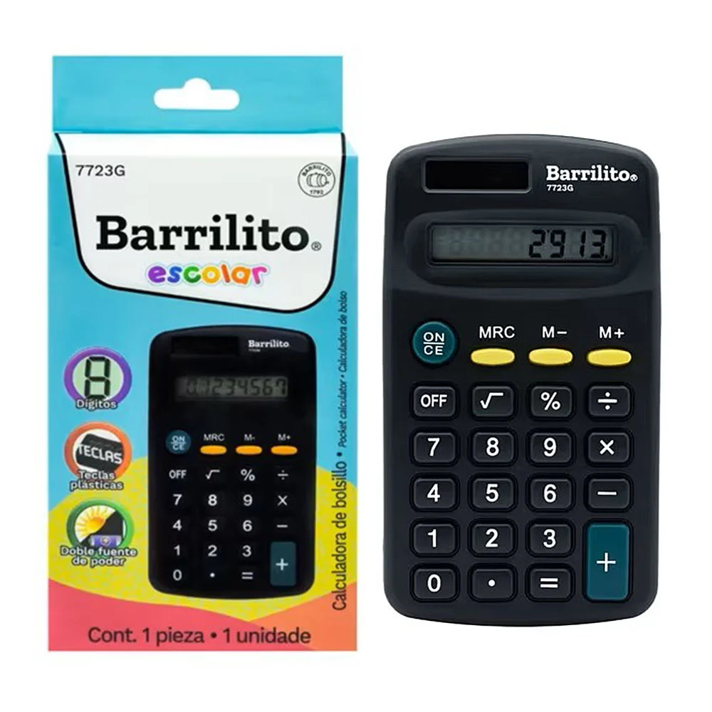Calculadora de bolsillo barrilito con 8 dígitos y doble fuente de pod…