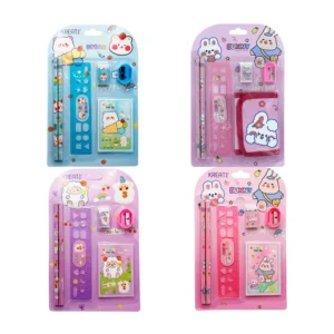 Kit papelería con 2 lápices, 1 regla, 1 borrador, 1 sacapuntas y 1 ca…