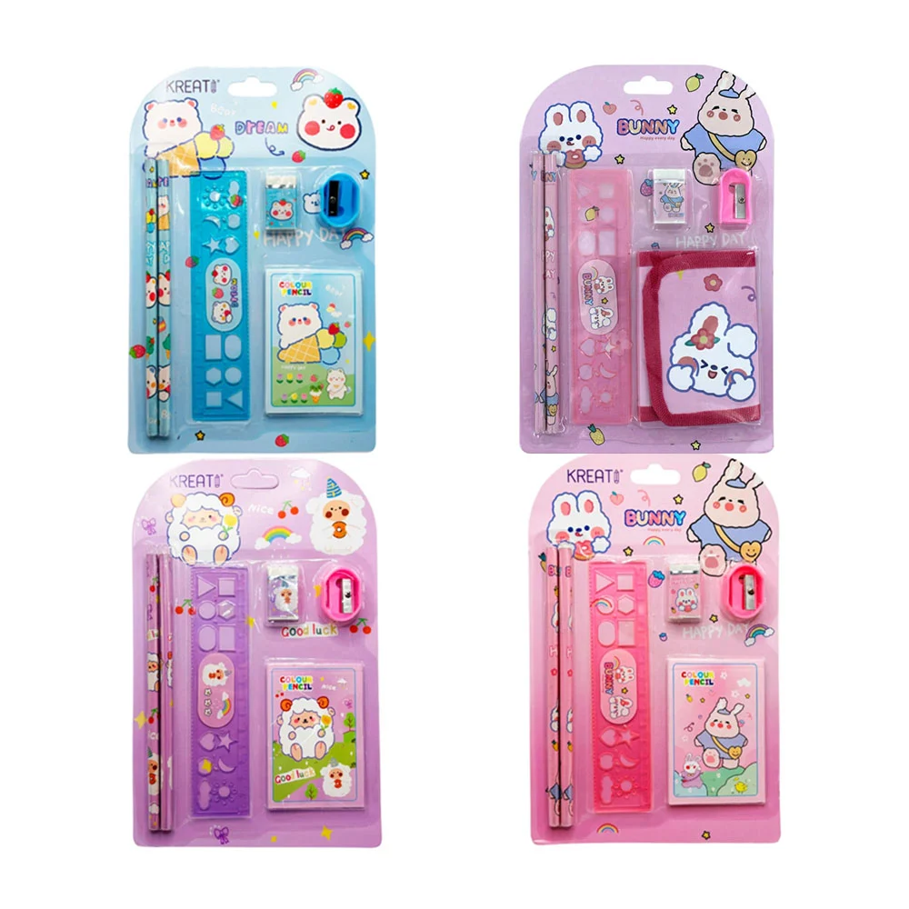 Kit papelería con 2 lápices, 1 regla, 1 borrador, 1 sacapuntas y 1 ca…