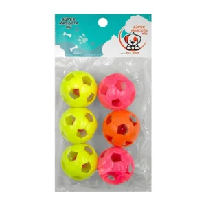 Paquete con seis pelotas de plástico para mascota con forma de balón …