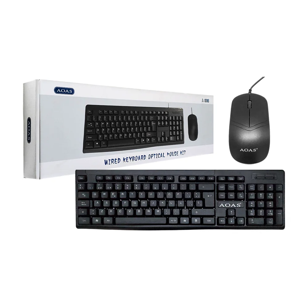 Combo aoas de teclado y mouse alámbricos ergonómico para computadora