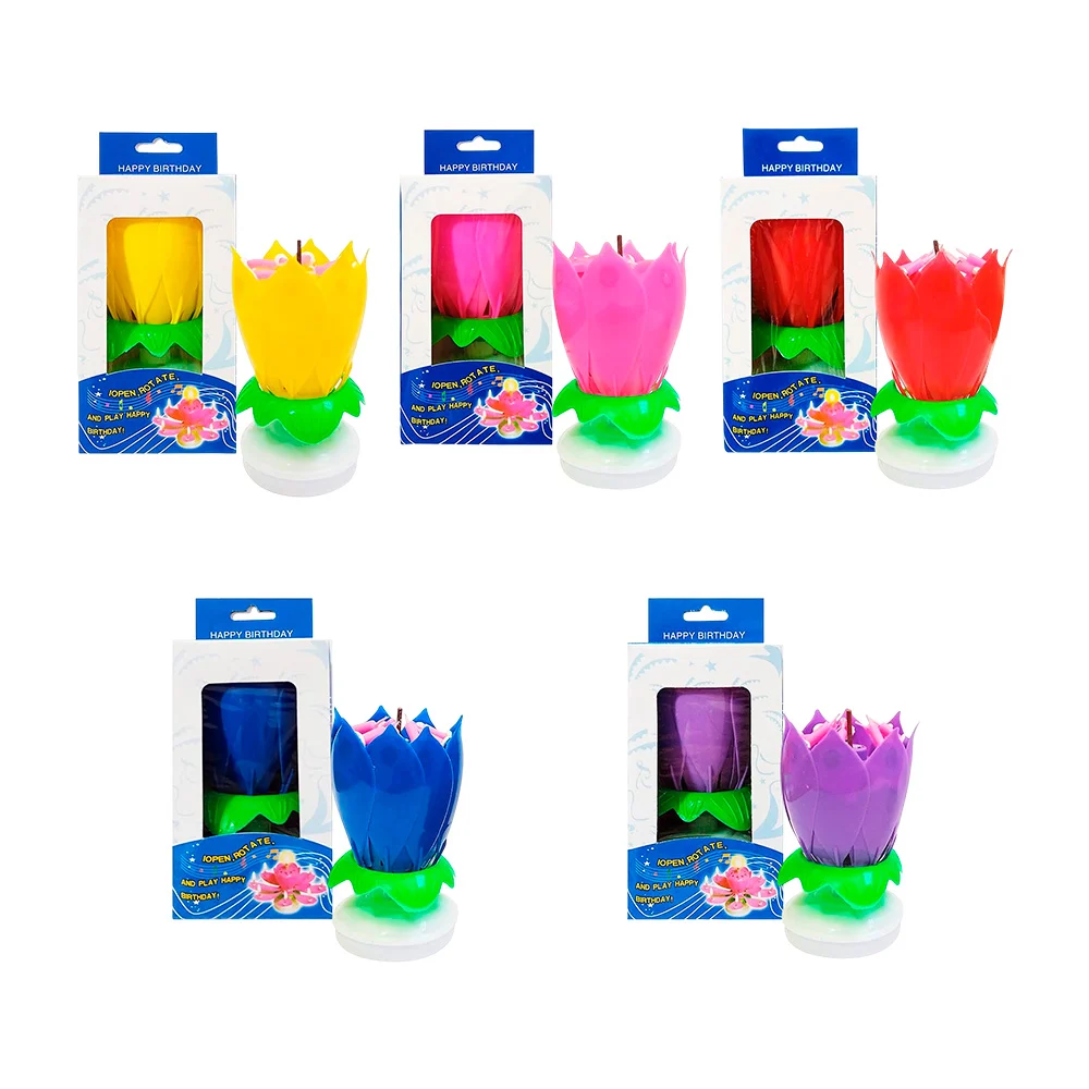 Vela para fiesta en forma de flor expansible y rotativa con activació…
