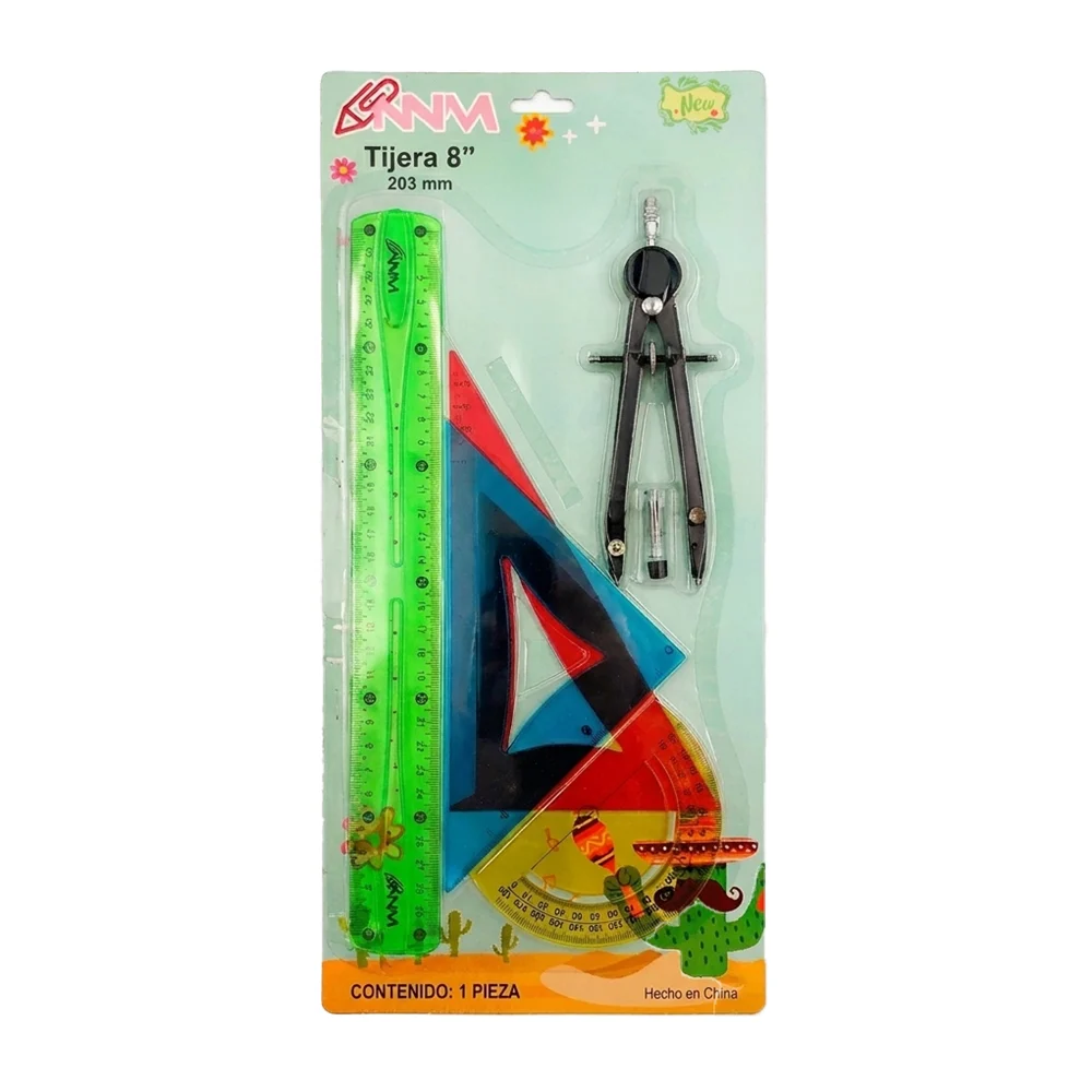 Juego de geometría escolar flexible con regla, 2 escuadras, transport…