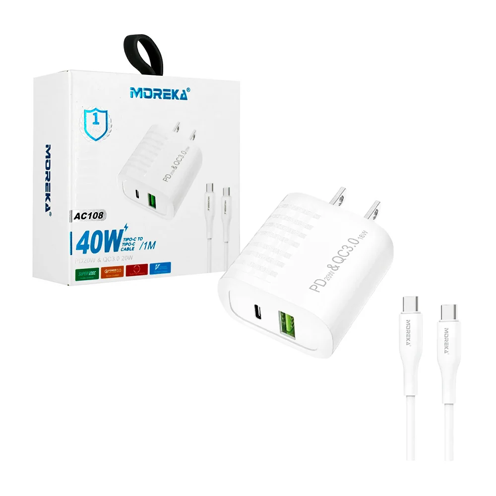 Combo cargador moreka con cubo entrada usb y tipo-c y cable de 1 metr…