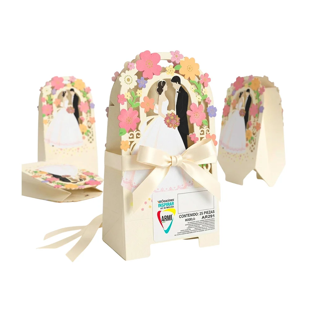 Paquete con 25pz de cajas para regalos con tematica de boda, variedad…