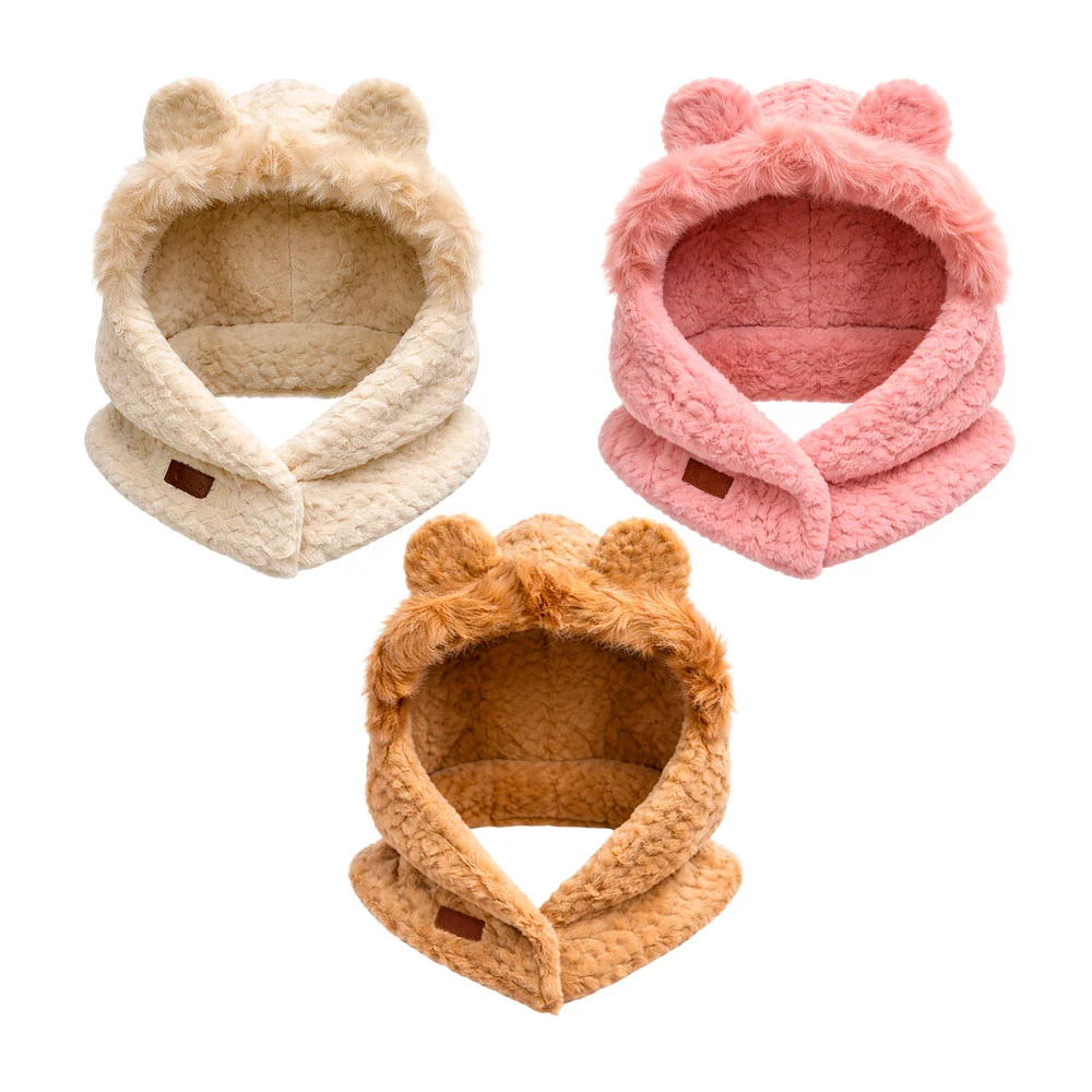 Gorro afelpado 2 en 1 con bufanda, diseño de oso con orejas, variedad…