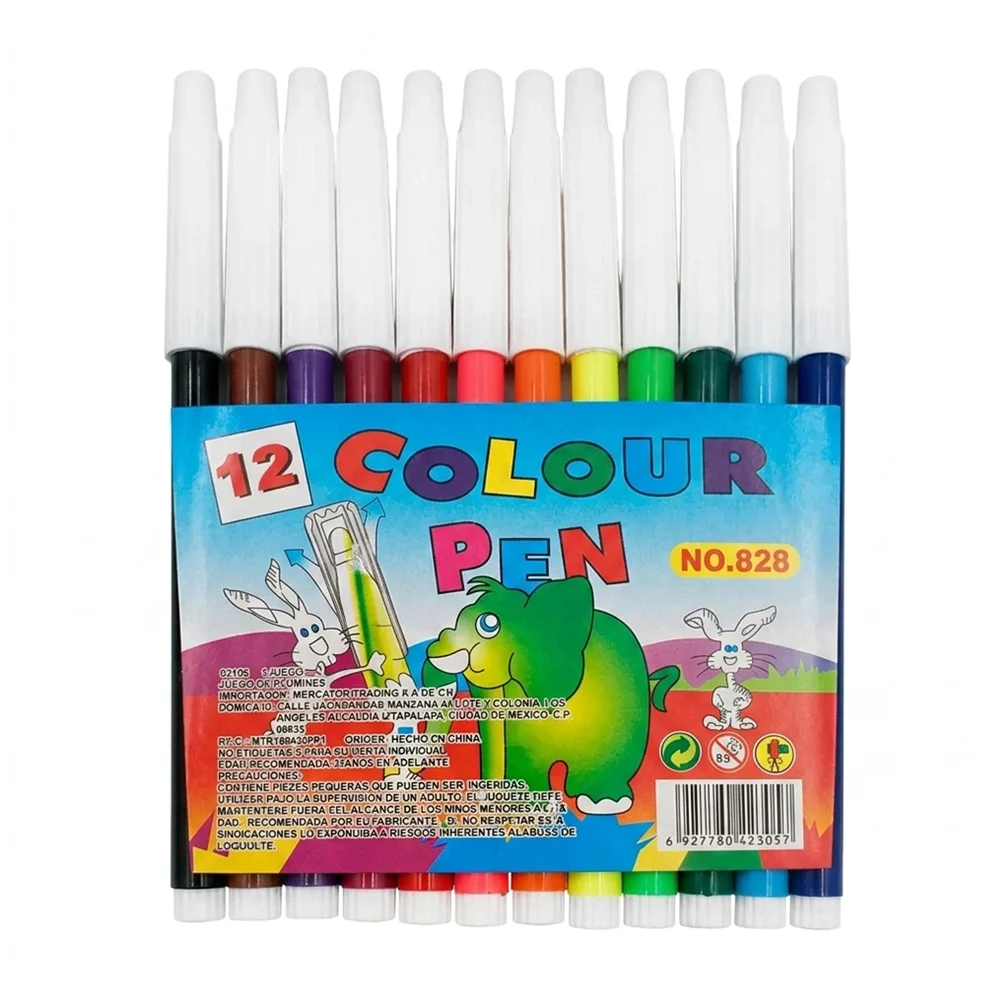 Paquete con 12 plumones delgados colour pen de punta fina / b2105
