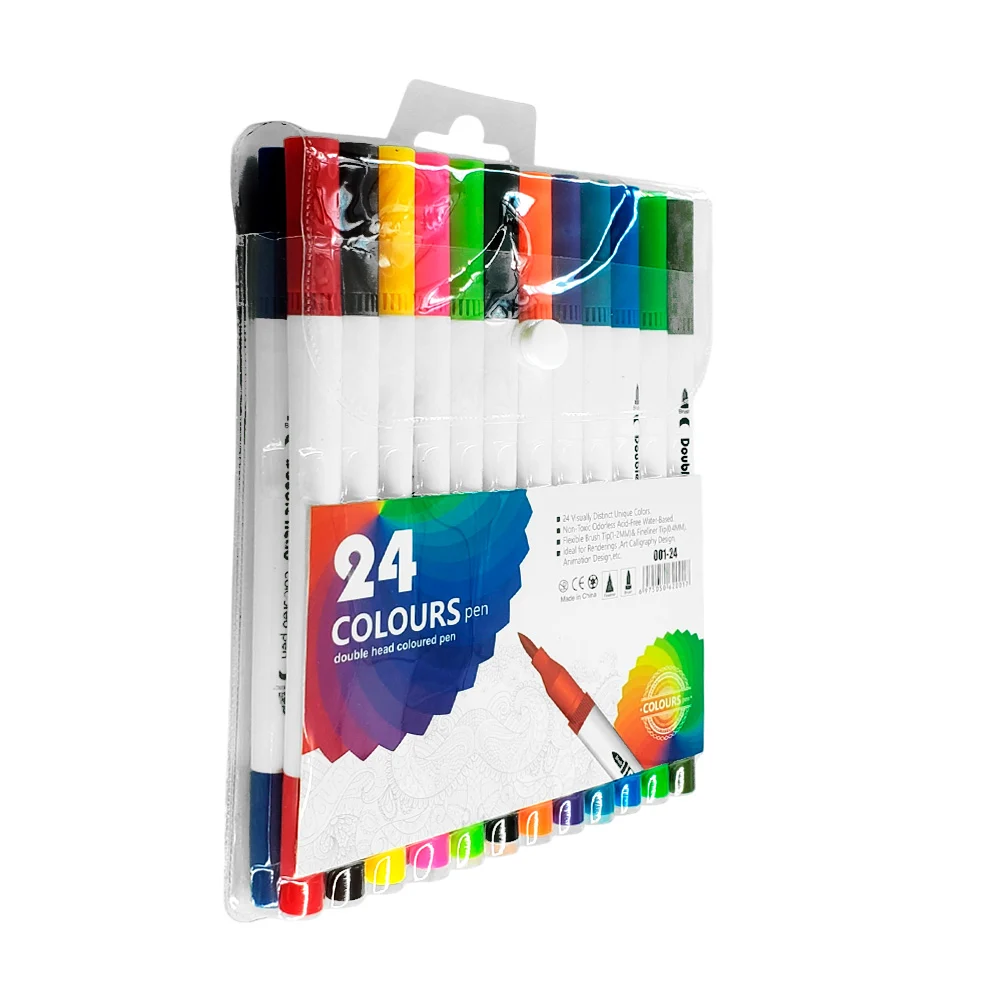 Estuche con 24 plumones / marcadores de doble punta, variedad de colo…