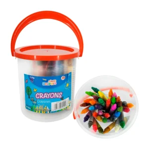 Bote con 36 crayones de 8cm y tapa con agarradera, variedad de colores
